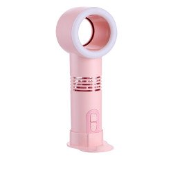 Bladless Safety USB Rechargeable Handheld 3 Speed Strong Wind Electric Cooling Fan with Cell Phone Holder and LED Light (Pink)